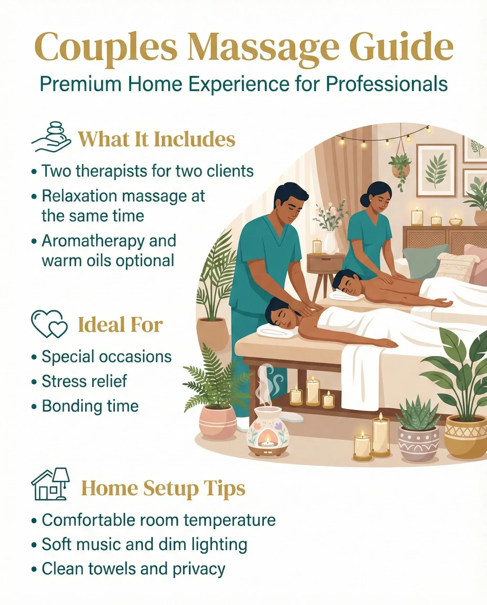 Professional couple enjoying relaxing massage experience in elegant home setting