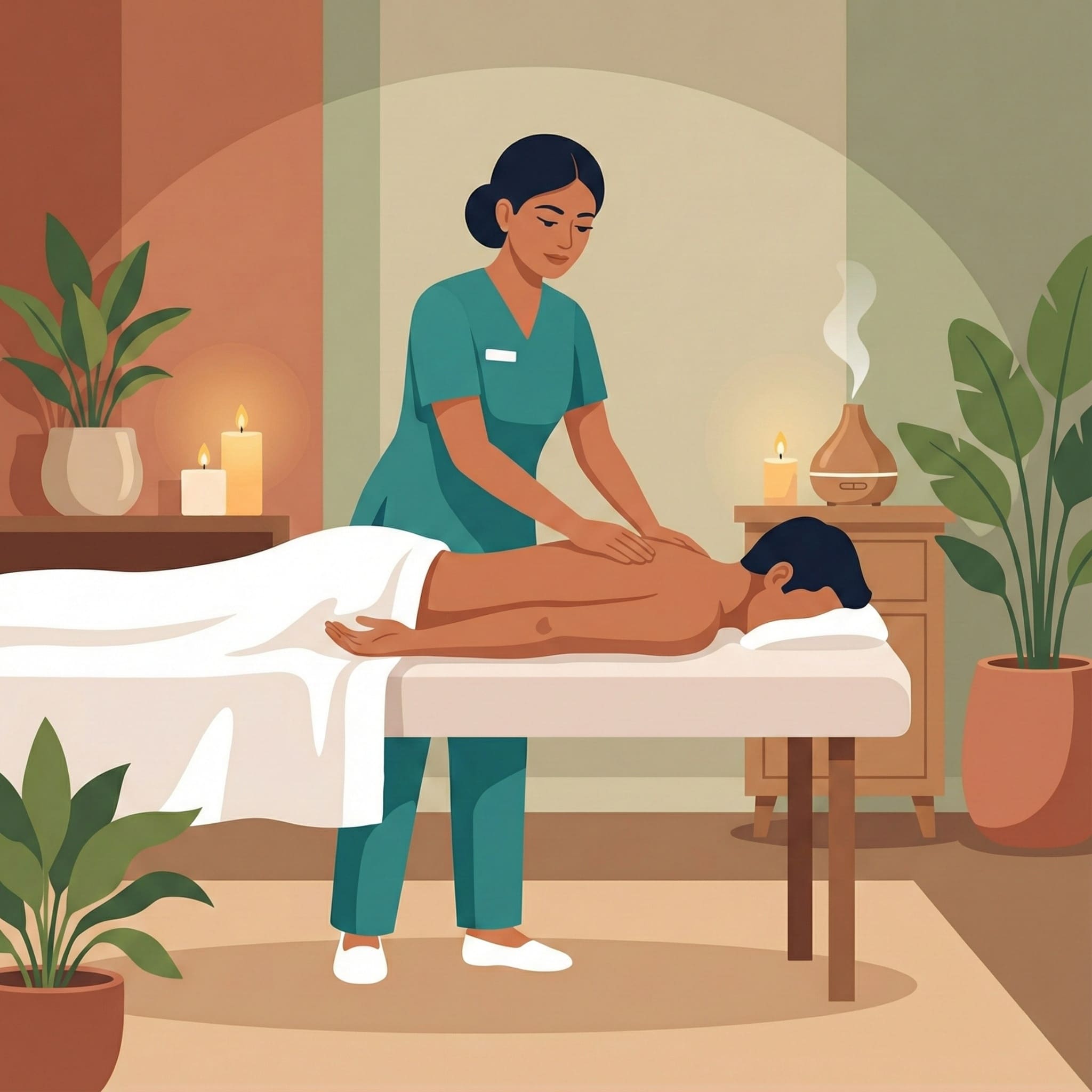 Professional female massage therapist in premium home service setting