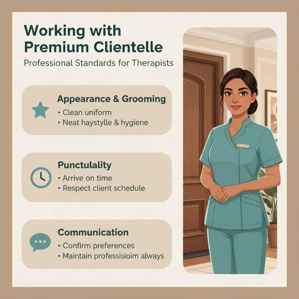 Professional massage therapist demonstrating premium service standards