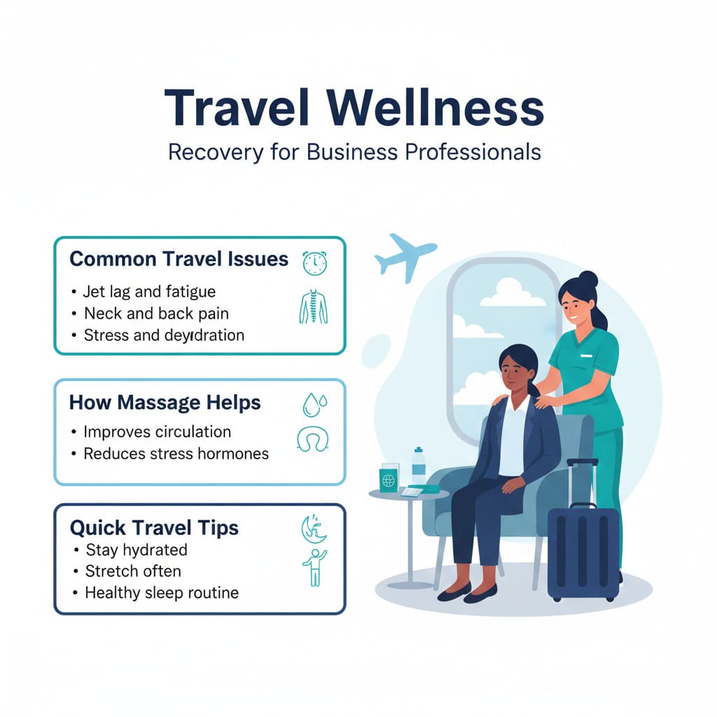 Business professional recovering from travel with professional massage service